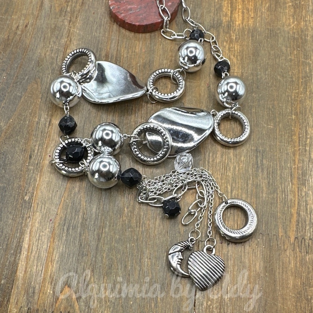 LONG SILVER STATEMENT BIG BALL TASSEL NECKLACE PENDANTS - Picture 5 of 5
